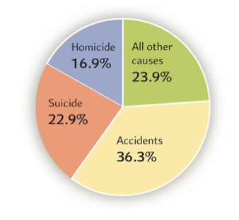 <p><span>The leading cause of death <br>among U.S. teens is motor <br>vehicle collisions, accounting <br>for one-third of all deaths <br>in adolescence.</span></p><p style="text-align: left;"><span>Homicides and suicide are the second and third leading causes of death in the United States. Firearm-related deaths are far more common in the United States than in other industrialized countries.</span></p>
