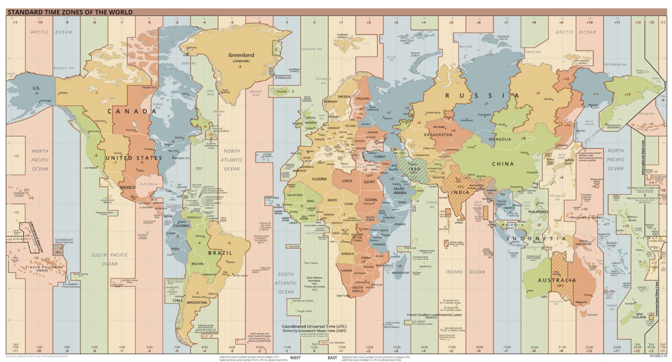 <p>One of 24, 15 degree wide zones on the globe where a certain time is used.</p>