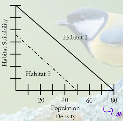 <ul><li><p>explains how animals distribute themselves among patches in proportion to habitat suitability and population density</p></li><li><p>Ideal beacause eveery individual assumed to know suitability of habitats</p></li><li><p>free because individuals can move whereever they want</p></li><li><p>as population densirt increases, habitat suitabillity decreases</p></li><li><p>As animals move between patches:</p><ul><li><p>High-quality patches attract more individuals.</p></li><li><p>But as more animals enter, competition increases and per-capita resources decrease.</p></li><li><p>Eventually, animals in all patches have <strong>equal fitness payoffs</strong> (no incentive to move).</p></li></ul><p>This results in an <strong>equilibrium distribution</strong> where resource availability and suitabiity is equal across patches</p><figure data-type="blockquoteFigure"><div><blockquote><p></p></blockquote><figcaption></figcaption></div></figure></li></ul><p></p>