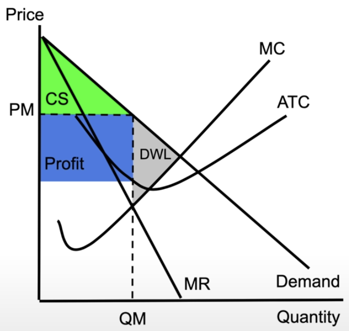 <ul><li><p>a monopoly is not allocatively efficient</p></li><li><p>not producing what society wants</p></li><li><p>it holds back production to maximise profits</p></li></ul><p></p>