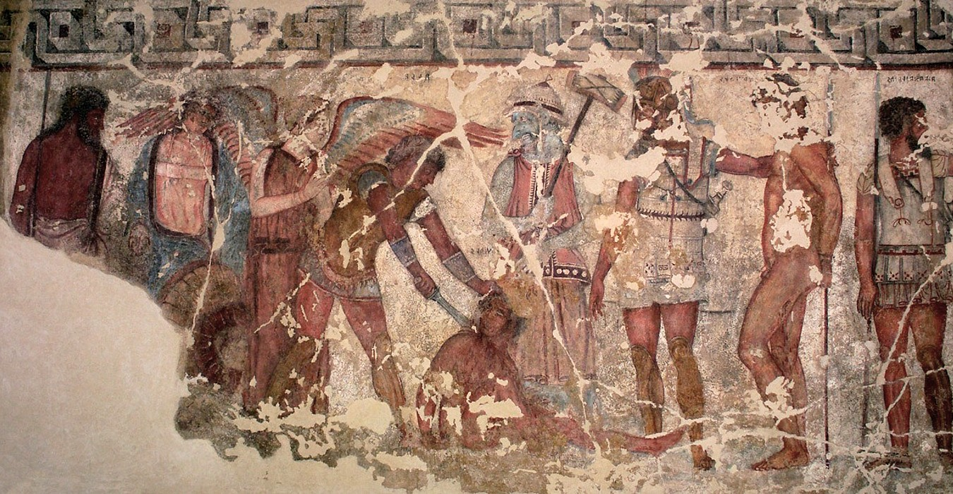 Achilles slays Hector, and sacrifices captives to the shade of Patroclus 