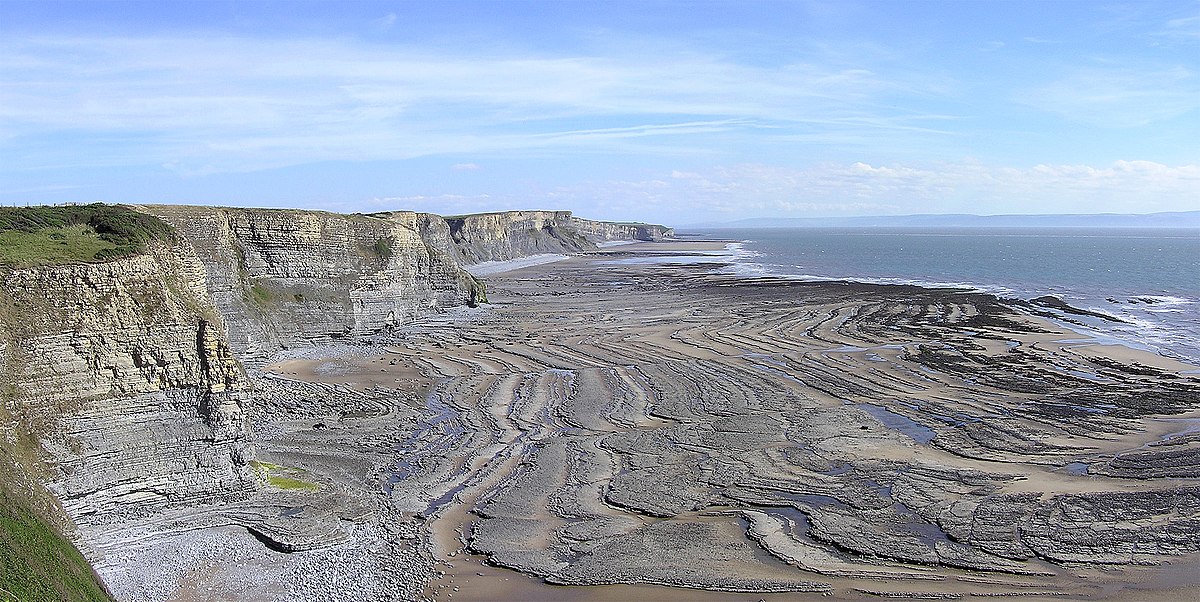 <p>Wave-cut platforms are flat, horizontal rock surfaces found at the base of cliffs, formed by the erosive action of waves over time.</p>