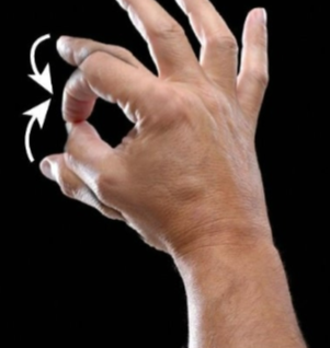 <p><span><span>Thumb moves across the palm to touch the fingertips on the same hand </span></span></p>