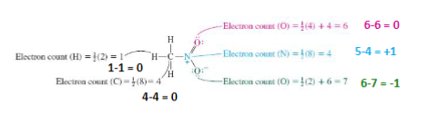 <p>(Electrons owned by the atom) = (one electron per bond) + (all lone pair electrons)</p><p>(Formal charge) = (valance electrons) - (electrons owned by the atoms)</p>