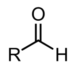 <p>A carbonyl group (C=O) located at the end of a carbon chain.</p>
