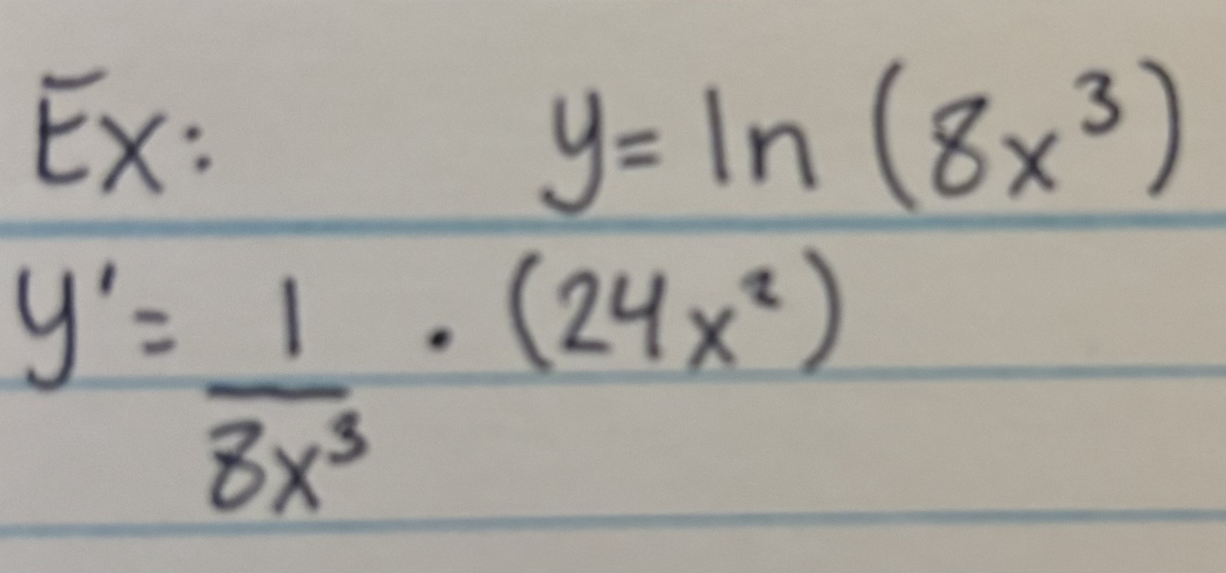 <p>f′(x)=(1/x)·(Derivative of #)</p>
