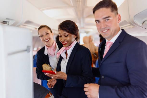 <p>the staff working on a plane like flight attendants.</p>