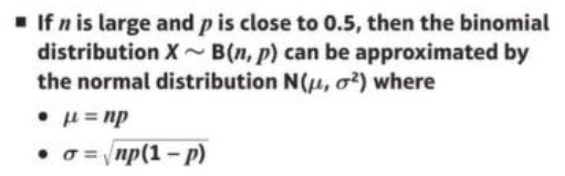 <ul><li><p>When N is large and P is close to 0.5 in binomial distribution, this can be used to work out mean and standard deviation.</p></li></ul><p></p>