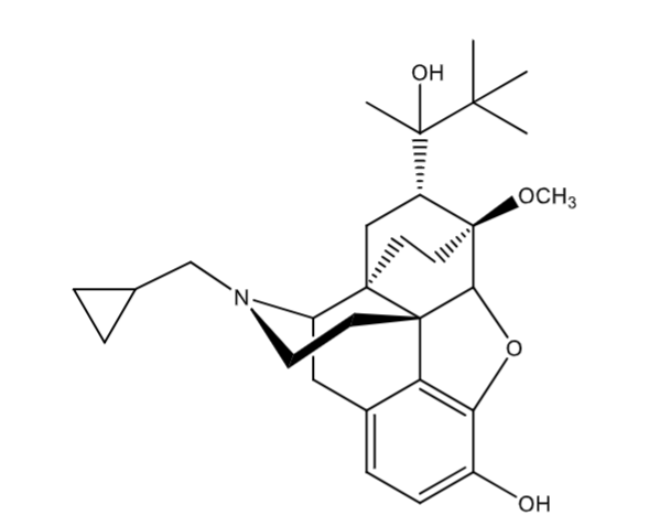 <p>oripavine derivative</p><p>partial MOR agonist - high affinity (t ½ = 37h)</p><p>Antagonist at KOR and DOR<br>analgesia, less sedation (less risk addiction)</p><p>fewer withdrawal symptoms</p><p>lower effect on respiration</p>