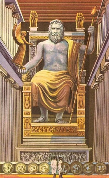 <p>společný kult bohů kolem krále nebes Dia -<br>od roku 776 př.n.l. hry v Olympii na jeho<br>počest - podle nich se počítal letopočet<br>Chrám boha Dia v Olympii - soch od Feidia</p>