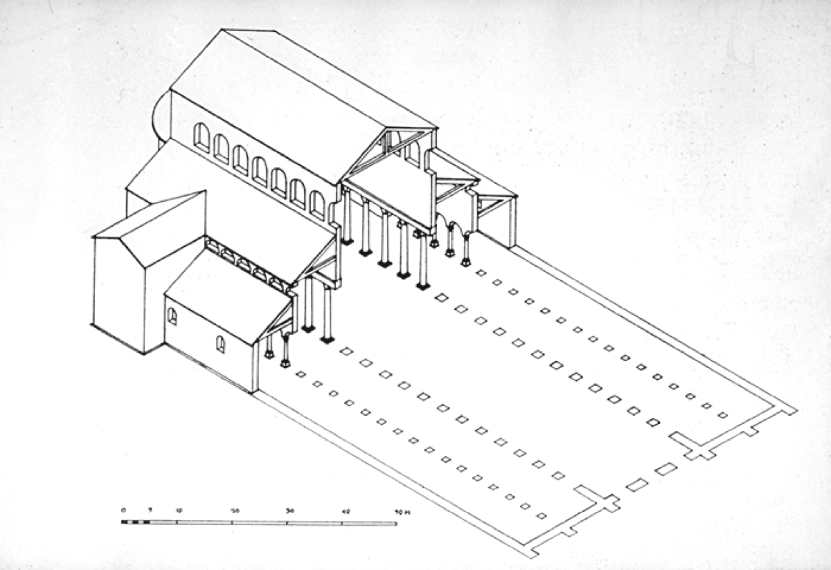 <p>&nbsp;an early Christian church building consisting of nave and aisles with clerestory and a large high transept from which an apse projects</p>