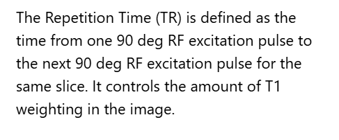 <p>D. Time between two 90 RF pulses</p>