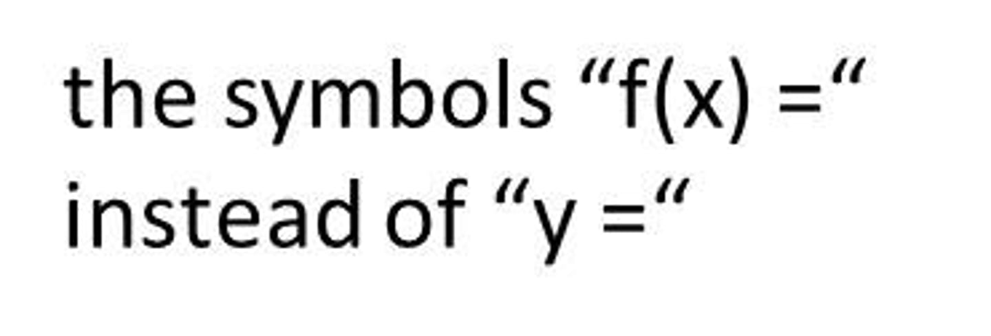<p>equation in the form of 'f(x)=' that takes an input value x to determine an output value</p><p>(ecuación en forma de 'f (x) =' que toma un valor de entrada x para determinar un valor de salida)</p>