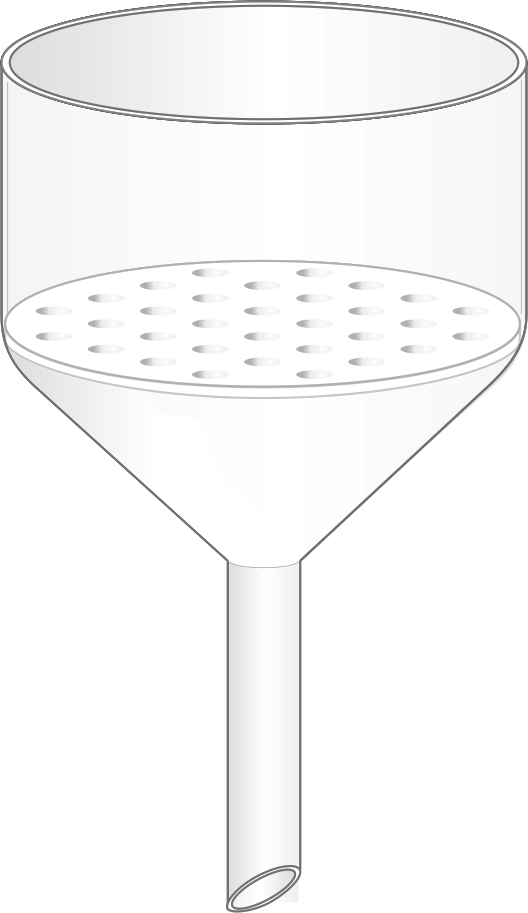 <p>Type of Funnel</p><p>Appearance -cylindrical construction with a large, fritted (or perforated) top opening consisting of many tiny holes</p><p>Uses - separate solids from liquids, <em>vacuum-assisted liquid filtering</em>, removes moisture and helps to collect recrystallized compounds</p><ul><li><p>Filter Funnels</p></li><li><p>often used with Buchner flask</p></li><li><p>proceeds more quickly than other funnels</p></li></ul>