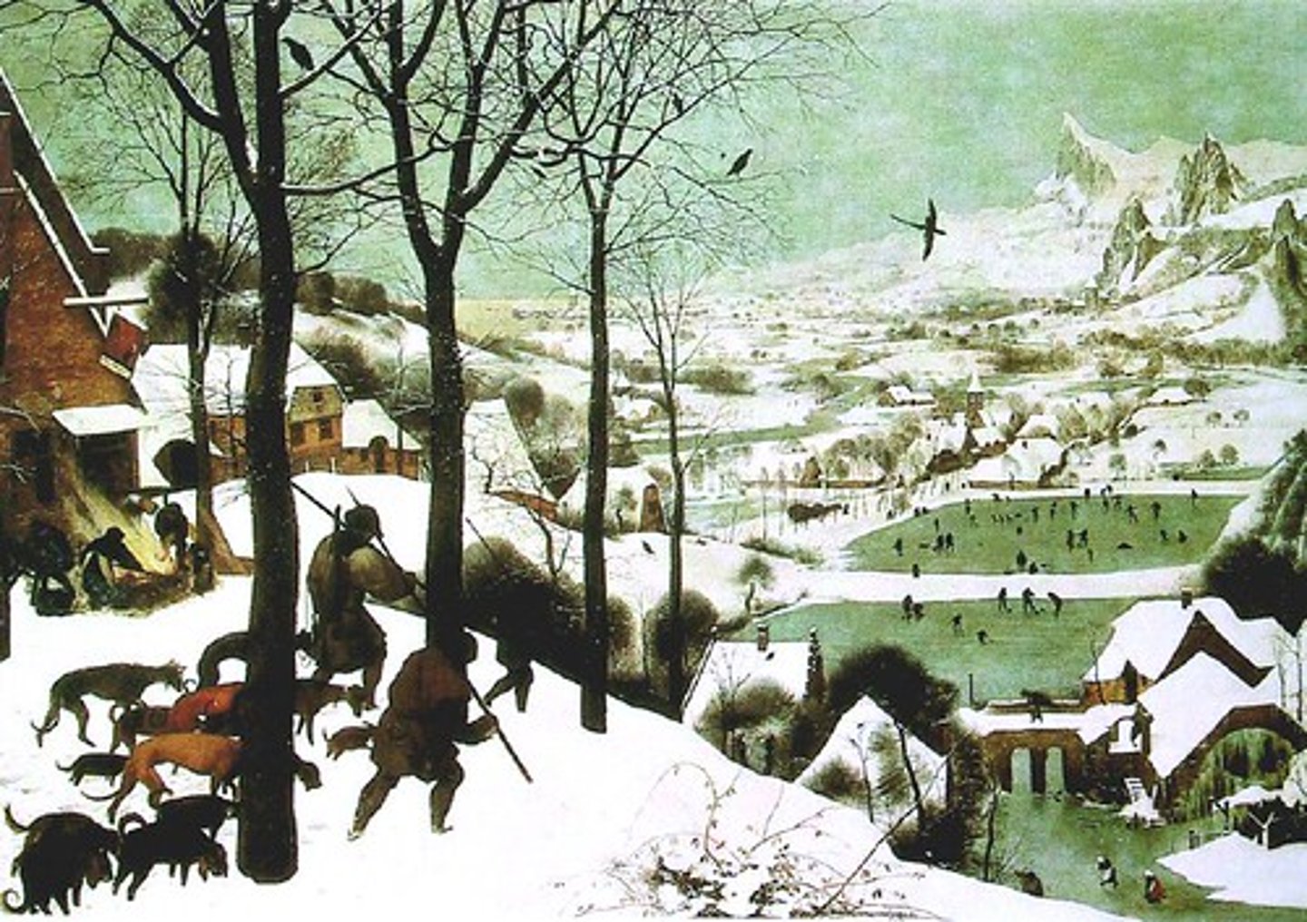 <p>Form:</p><p>-endless, winter landscape</p><p>-panoramic view</p><p>-apart of series of 4 seasons</p><p>-oil on wood</p><p>Content:</p><p>-hunters coming back after an unsuccessful hunt (only one rabbit)</p><p>-people iceskating and curling (shows daily life)</p><p>-broken sign above inn</p><p>-vastness and beauty of world</p><p>Function:</p><p>-part of calendar series</p><p>0show how they had to get their food</p><p>0for dining room of wealth merchant in Antwerp</p><p>Context:</p><p>-artist: Peter Bruegel the Elder</p><p>1565 High Renaissance North</p><p>-Antwerp</p>