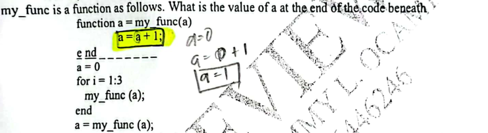 <p><span>my_func is a function as follows. What is the value of a at the end of the code beneath?</span></p>