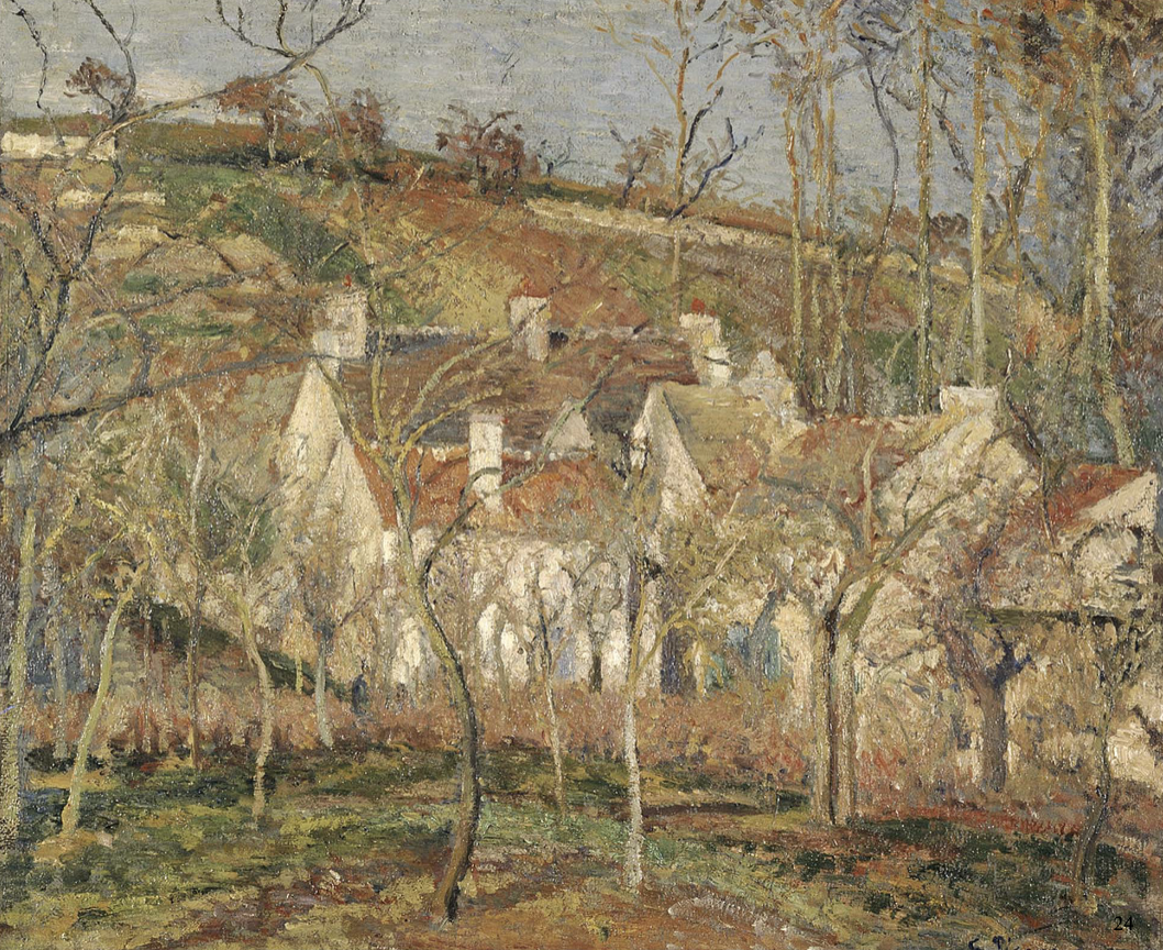 <p>Red Roofs, Corner of a Village, Winter Effect, Camille Pissarro 1877</p>