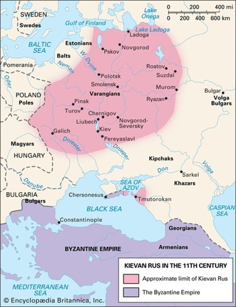 <p>The Kievan Rus was influenced by the Byzantine Empire and traded with it.</p>