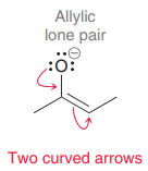 two curved arrows, one from lone pair to form bond, other one from pie bond to form lone pair