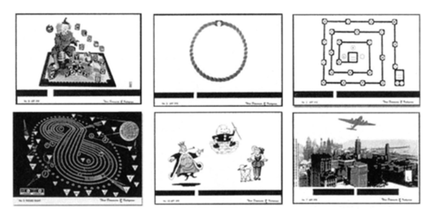 <p>quoits</p><p>clown</p><p>mother goose</p><p>spiranlge</p><p>chicago skyline</p>