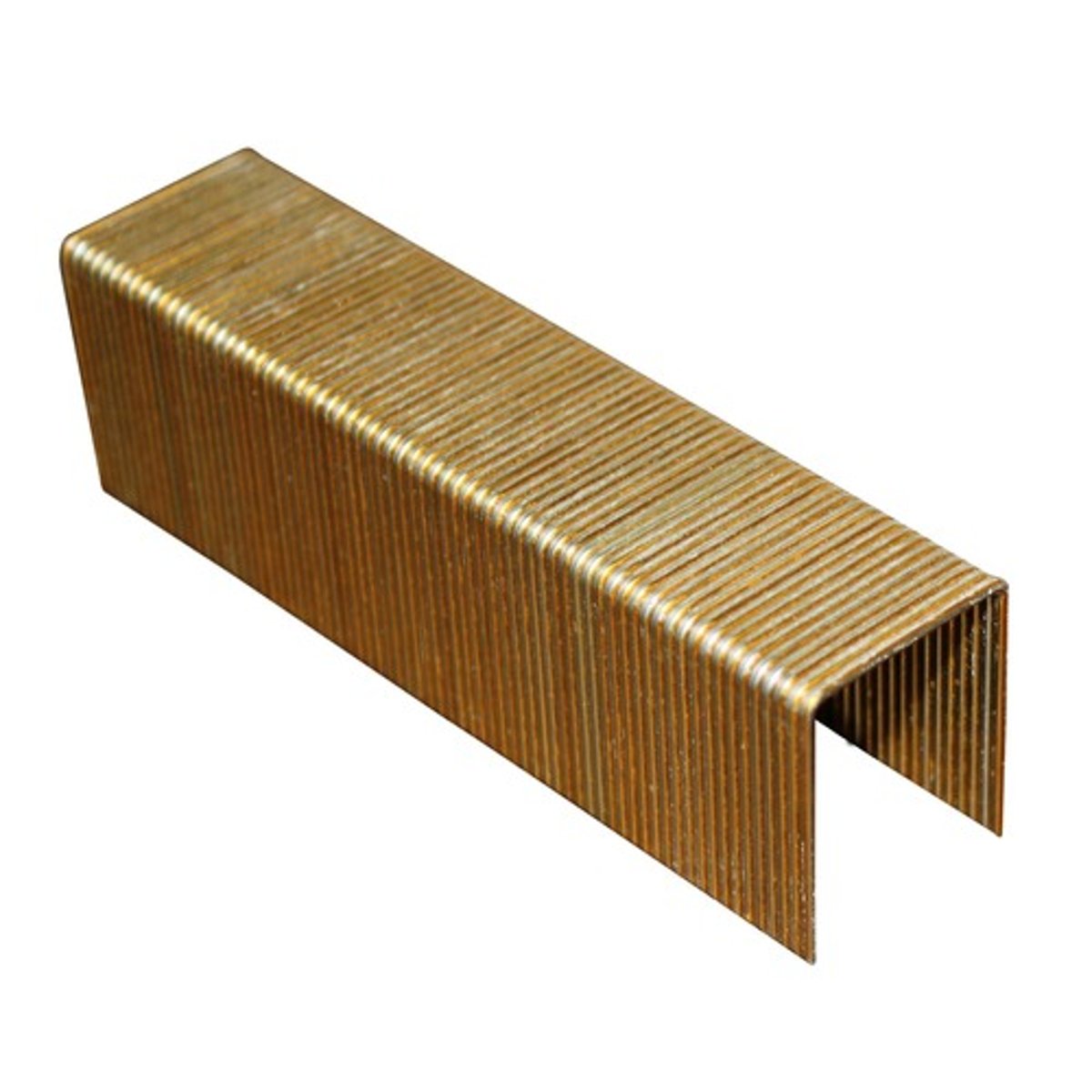 <p>The "crown" of the staple is the part that still shows after you punch a staple through the materials you are fastening together. The "legs" are perpendicular to the "crown," and parallel to each other, and they penetrate the materials.</p>