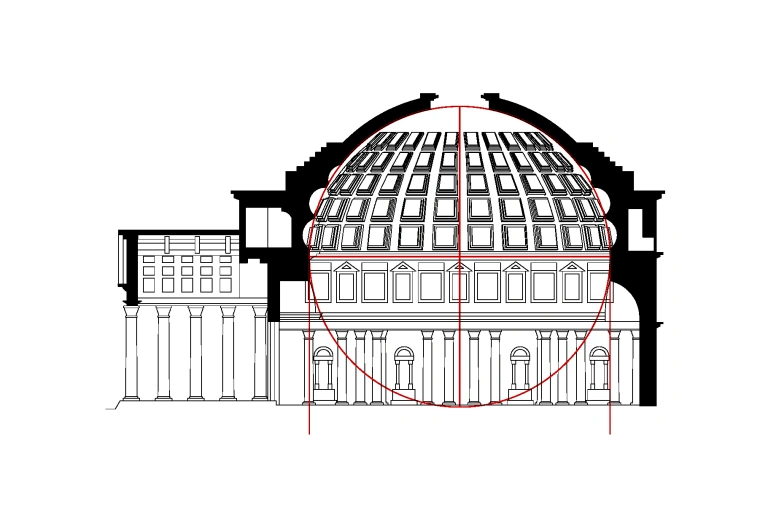 <p>In Roman architecture, what is outlined in red?</p>