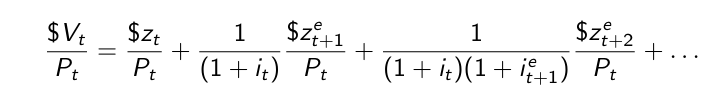 <p>Two ways to compute the present value of payments: </p><p>1. The present value of the sequence of payments expressed in dollars, discounted using nominal interest rates, and then divided by the price level today. </p><p>2. The present value of the sequence of payments expressed in real terms, discounted using real interest rates.</p>