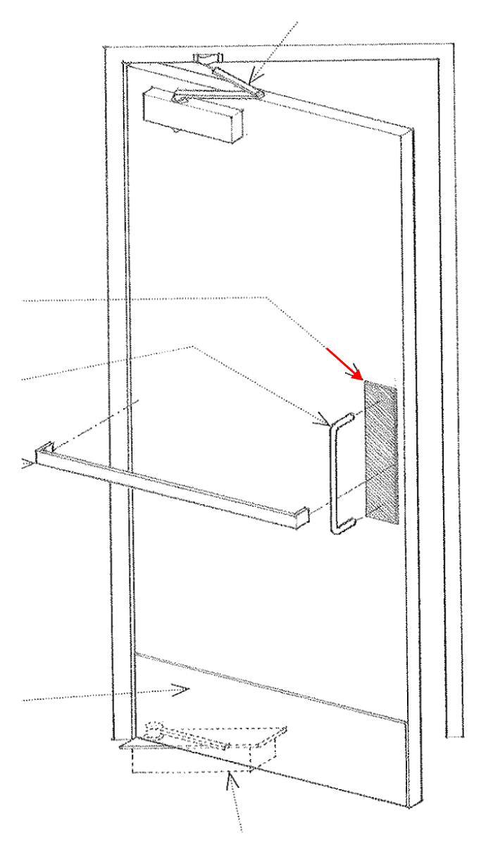 <p><span>A protective plate of metal or plastic mounted vertically on the lock stile of the door</span></p>