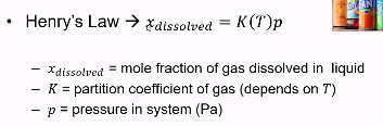 <ul><li><p>The amount of gas that can be dissolved in a liquid</p></li><li><p>Important for carbonated drinks</p></li></ul><p></p>