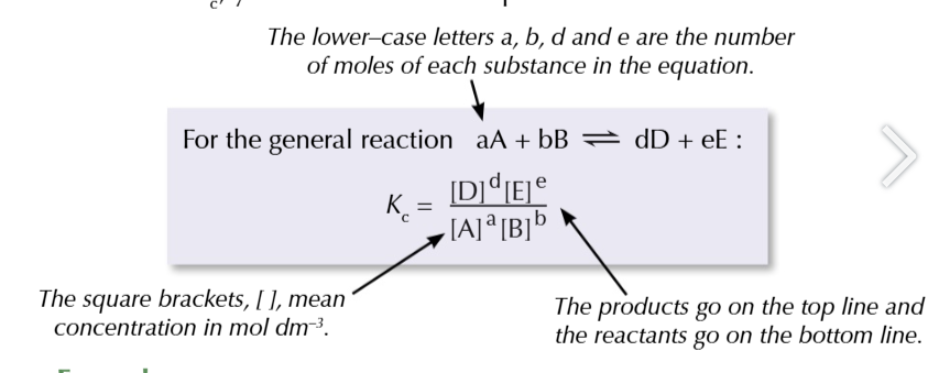 <p>the ratio worked out from the concentrations of the products and reactants after equilibrium is reached</p>