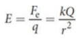 <p>Every electric charge sets up; make their presence known by exerting forces on other charges that move into the space of the field; vector quantity</p><p>where E is the electric field magnitude in newtons per coulomb, Fe is the magnitude of the force felt by the test charge q, k is the electrostatic constant, Q is the source charge magnitude, and r is the distance between the charges</p>