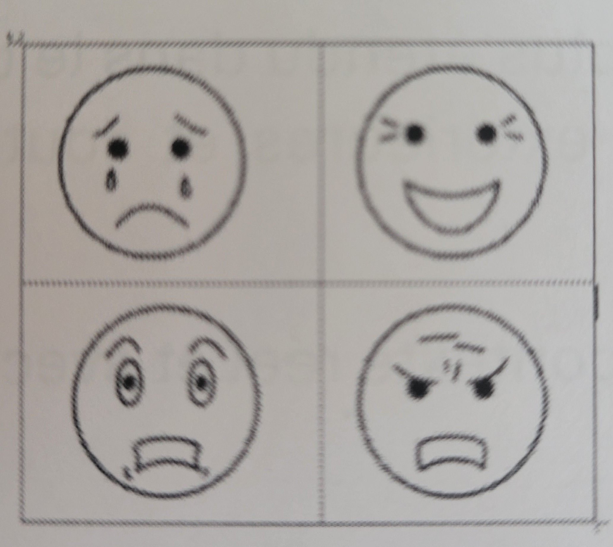 <p>Les émotions plus souvent vécues sont <span data-name="grinning_face_with_closed_eyes" data-type="emoji">😄</span><span data-name="cry" data-type="emoji">😢</span><span data-name="pout" data-type="emoji">😡</span><span data-name="fearful" data-type="emoji">😨</span>. Il peut etre utile et facilitant pour la pers d’avoir accès au carré émotions pour mieux cerner ce wu’elle vit et nommer.</p>