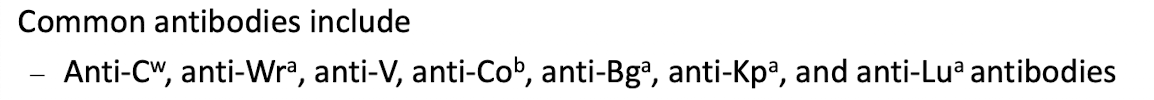 <ul><li><p>may occur alone or suspect when screen is negative and crossmatching is positive </p></li><li><p>one one reactive cell suggest this</p></li></ul><p></p>