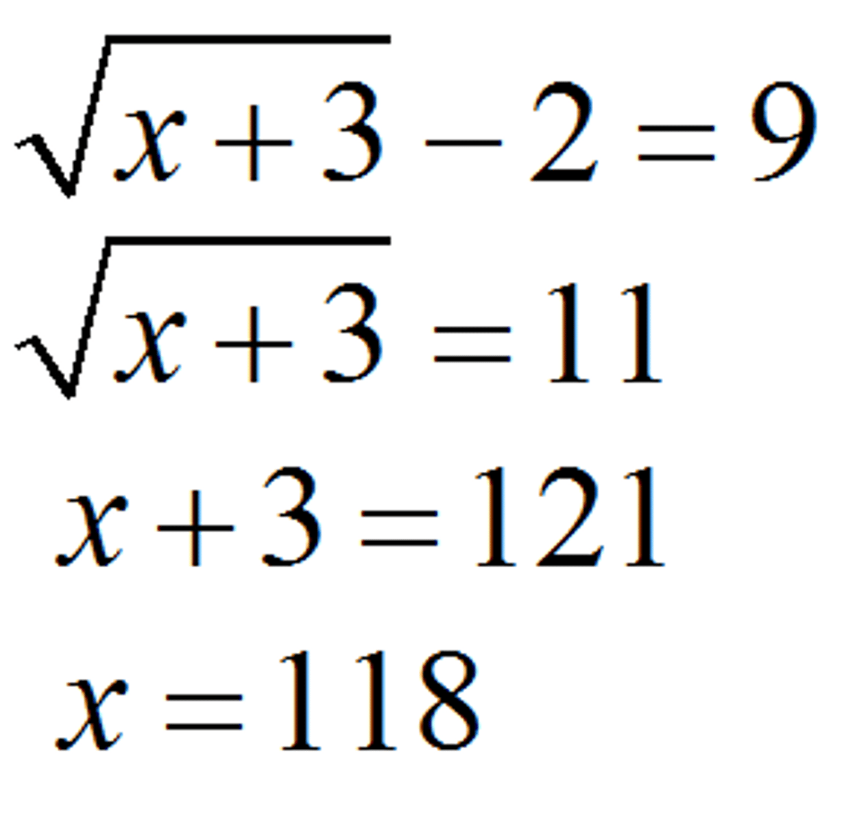 <p>1. Isolate the radical</p><p>2. Raise each side to the power that cancels the radical</p><p>3. solve for x using any method</p>