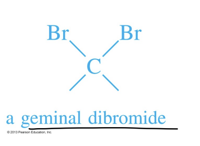 <p>A molecule containing two halogens on the same carbon atom.</p>