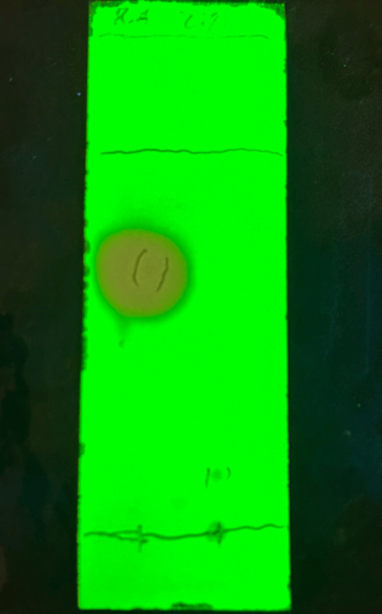 <p>used to observe the seperation of spots on a TLC plate</p><p>--------------</p><p>- fluorescent indicator will mark the plate green which will yield a dark purple or bluish spots on plate</p><p>--------------</p><p>WAVELENGTH OF UV LIGHT:</p><p>- 254 nm (nanometers)</p>