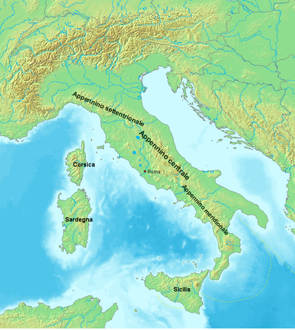 <p>- Mountain chain that runs south from the Alps down the entire spine of Italy</p>