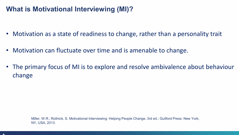 <p>no its a state of readiness to change, cant say a person is not motivated - they could be motivated tomorrow but not today, </p><p>motivation can fluctuate over time and is amenable to change</p><p>the primary focus is to resolve ambivalence about behavioural change </p>