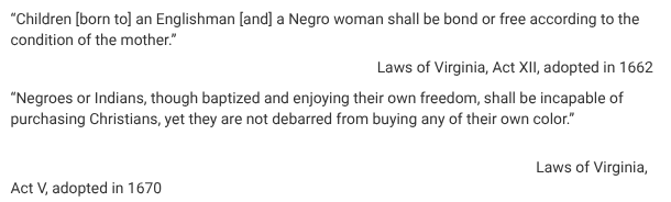 <p>The laws excerpted most directly contributed to which of the following developments in the English colonies during the 1600s?</p>