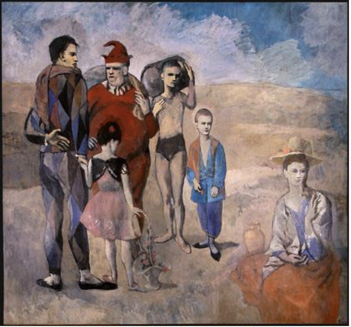<ul><li><p><span><strong>Key Features</strong>:<br><br></span></p><ul><li><p><span>Depicts a group of circus performers (saltimbanques) in a melancholic, isolated setting.<br><br></span></p></li><li><p><span>The use of warm, earthy tones and the somewhat somber expressions of the figures reflect the emotional vulnerability of the performers.<br><br></span></p></li><li><p><span>The painting shows Picasso’s transition from his Blue Period into his Rose Period, focusing on themes of loneliness and hardship.<br><br></span></p></li></ul></li><li><p><span><strong>Memorable Fact</strong>: This work is considered an introspective exploration of the human condition during Picasso’s emotional transition.<br><br></span></p></li></ul><p></p>