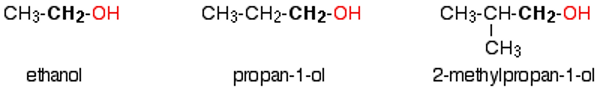 <p>The carbon which carries the -OH group is only attached to one alkyl group</p><ul><li><p>general formula = RCH<sub>2</sub>OH</p></li></ul><p></p>