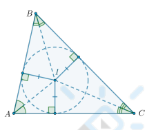 <p>Биссектрисы треугольника пересекаются в одной точке — центре вписанной окружности этого треугольника</p>