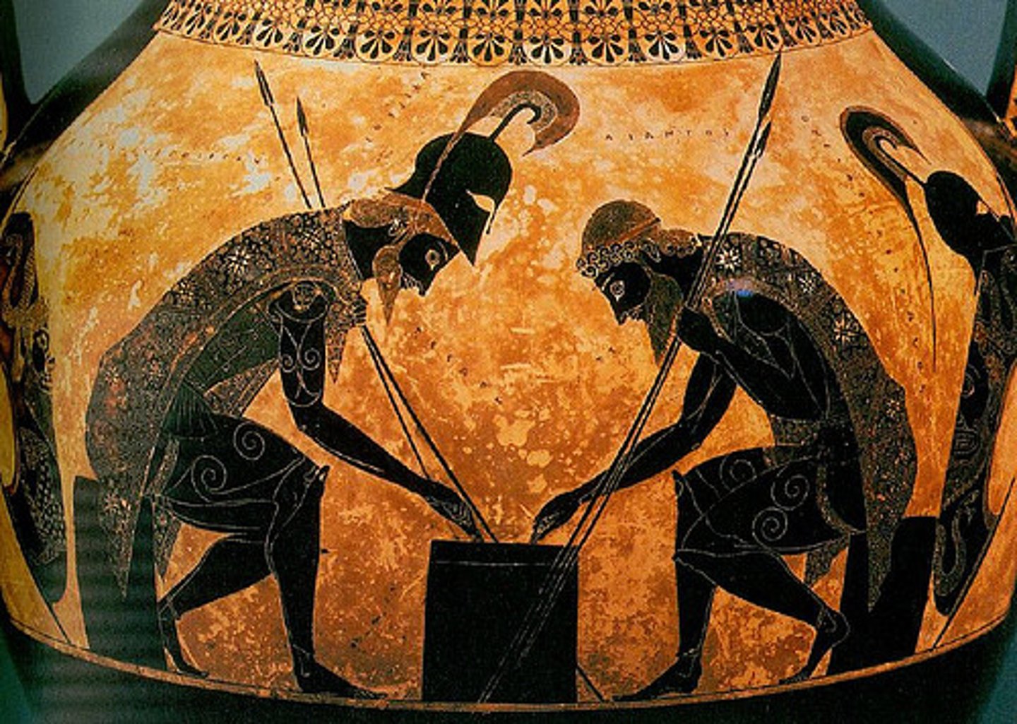 <p>Exekias, 540 BC</p><p>2 ft tall, traditional, Achilles's hidden heel, hierarchy of helmets</p>
