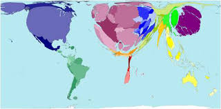 <p>Map that changes size of areas based on relative intensity of phenomena </p><ul><li><p>less common </p></li><li><p>hard to tell changes in size </p></li><li><p>kinda really ugly</p></li></ul><p></p>