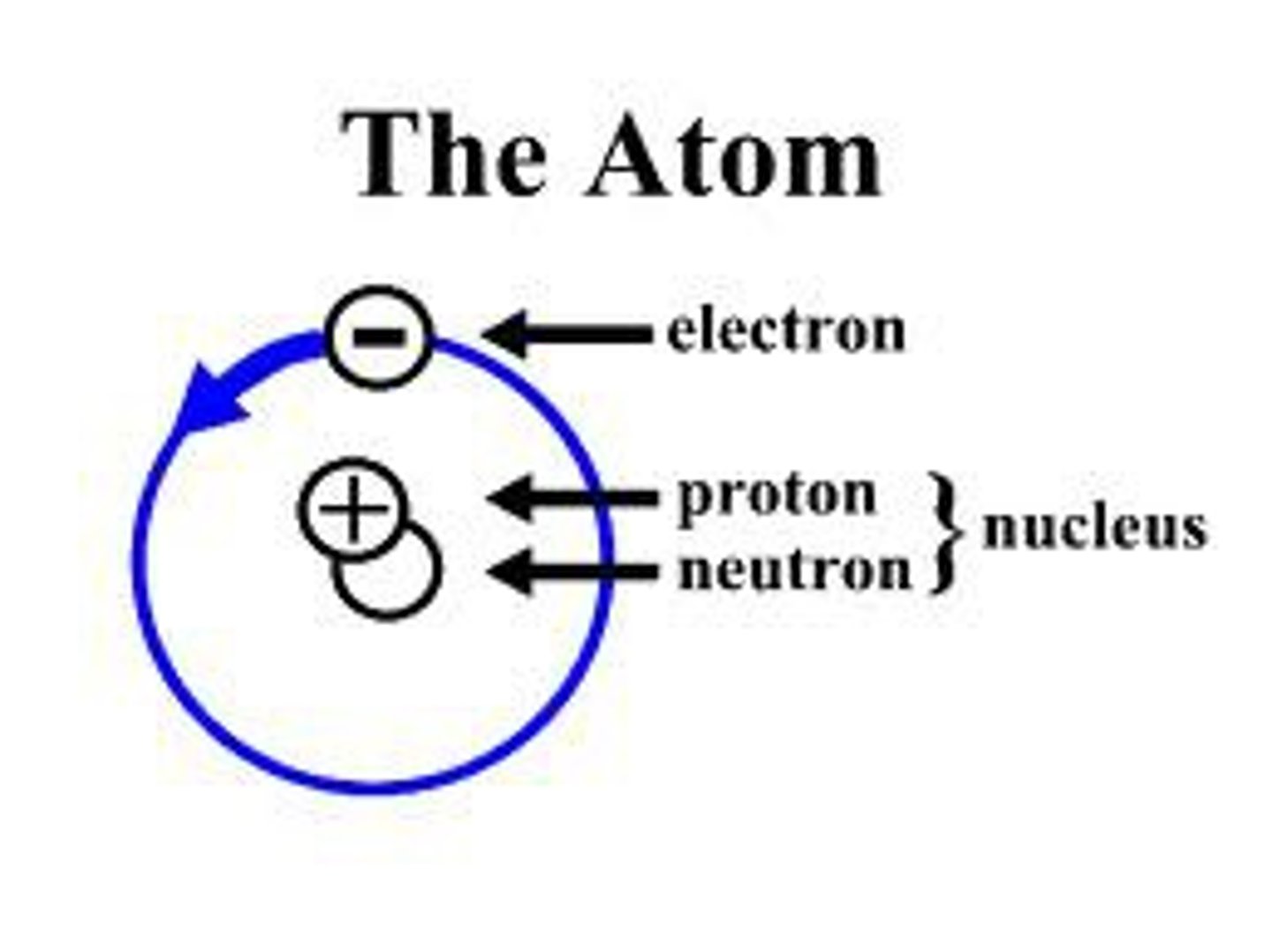 <p>Electron on outer shell, neutron and proton in center, nuclei<br>- Nuclei: protons and neutrons<br>- Neutrons: no electrical charge<br>- Protons: positive electrical charge<br>- Electrical forces push protons apart<br>- The strong nuclear force binds protons together</p>