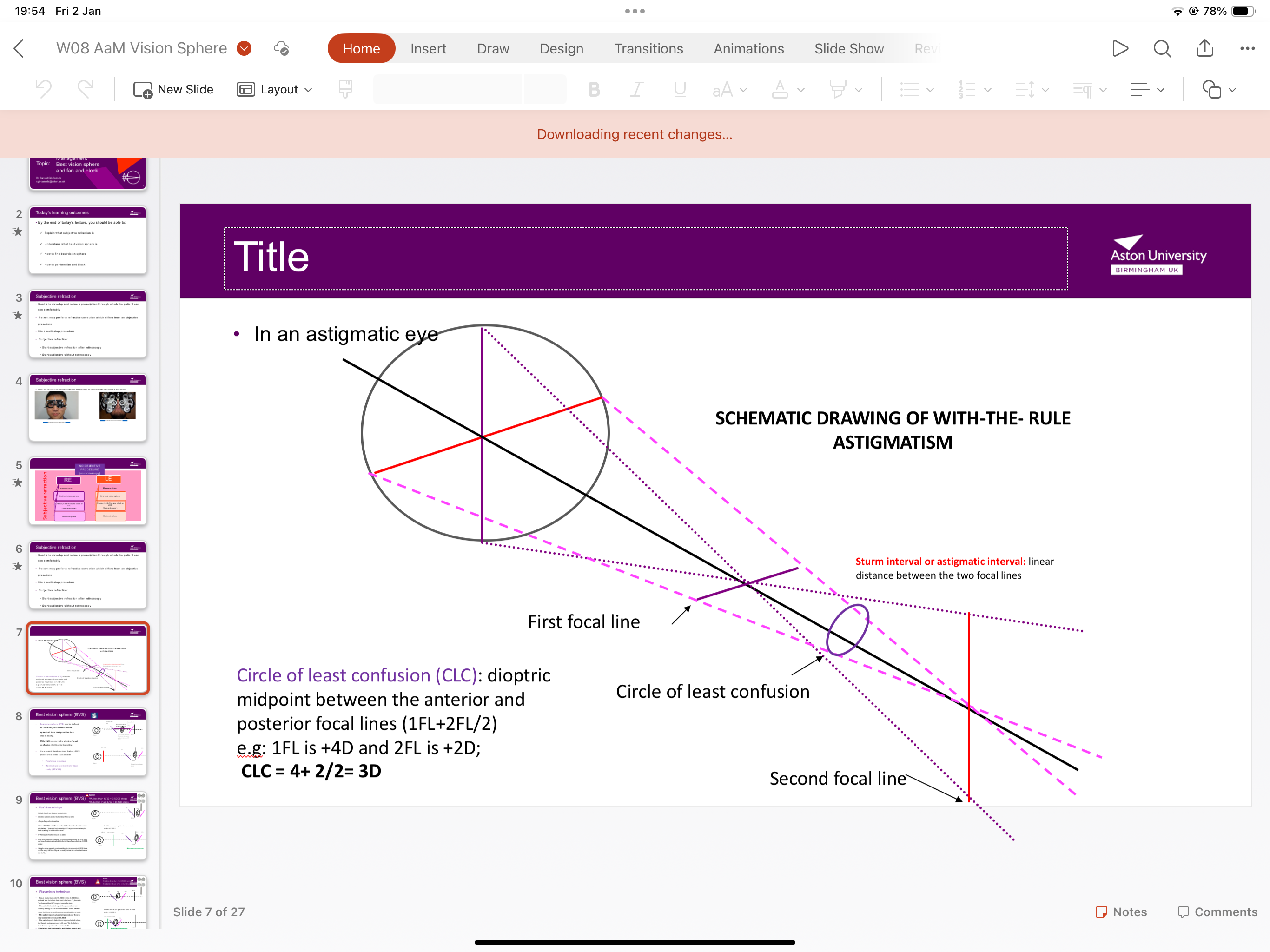 <p>Dioptric midpoint between the anterior and posterior focal lines </p>