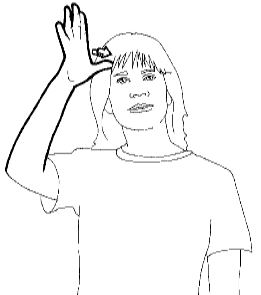 <p>Touch your forehead with your thumb and fingers up and open</p>