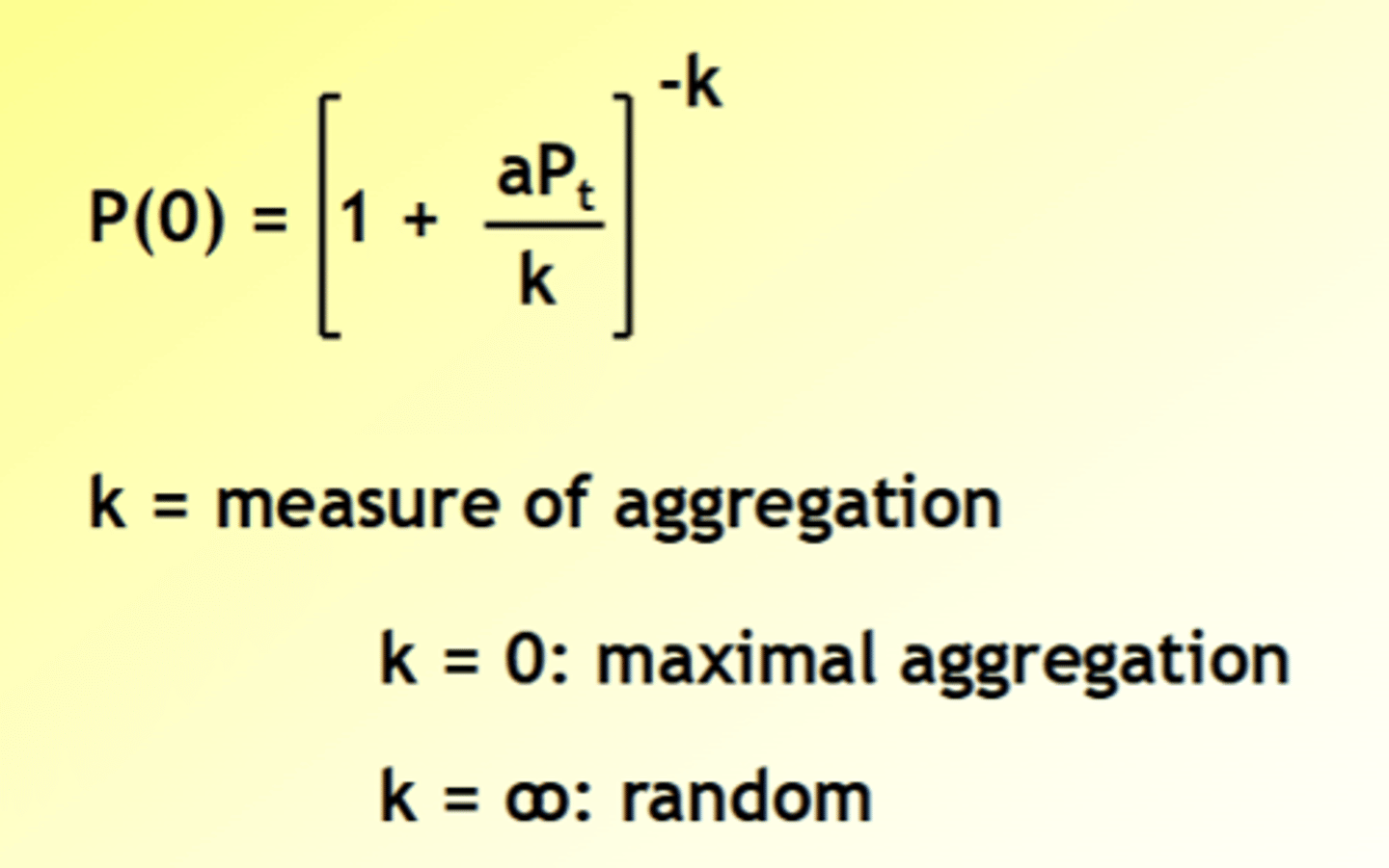 <p>Hosts are not encountered at random (i.e. not Poisson, but negative binomial)</p><p>Proportion of hosts not encountered (zero-term ofnegative binomial distribution)</p>