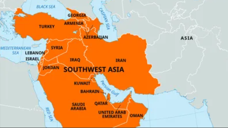 <p>Consists of Iraq, Saudi Arabia, Israel, Iran (Persia), Turkey (Ottomans)</p>