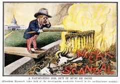 <p>1906 - Laid down binding rules for sanitary meat packing and government inspection of meat products crossing state lines.</p>